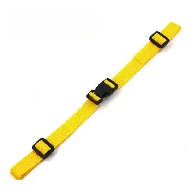 Yellow adjustable strap with black plastic buckles.