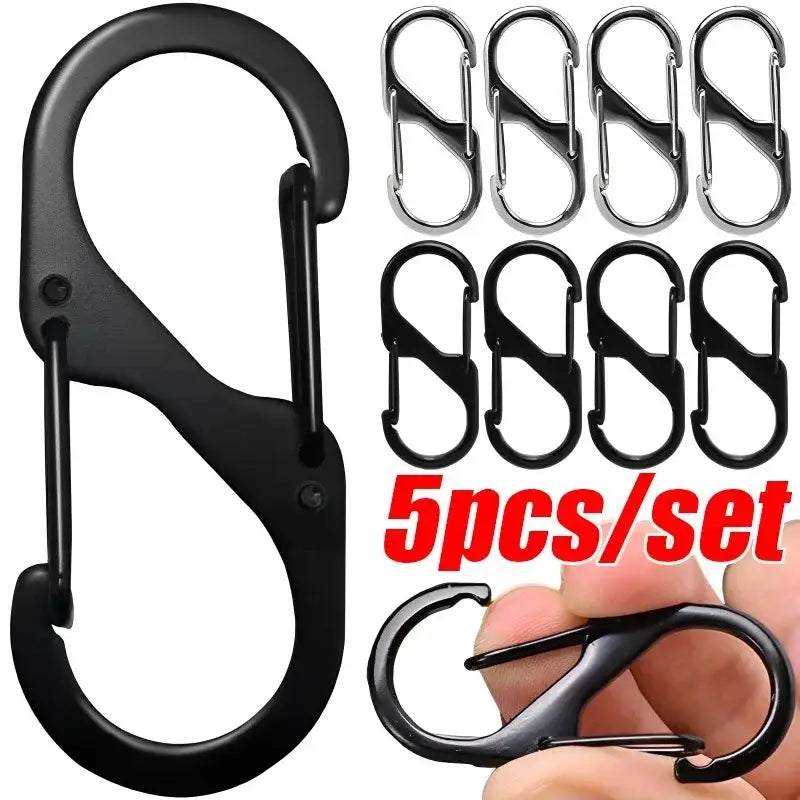 Carabiner-style clip with a spring-loaded gate mechanism.