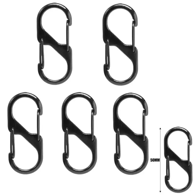 S-shaped carabiners with dual-sided spring-loaded gates.