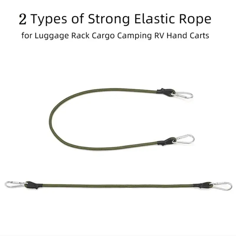 Elastic ropes with metal hooks at the ends, shown in two different lengths.