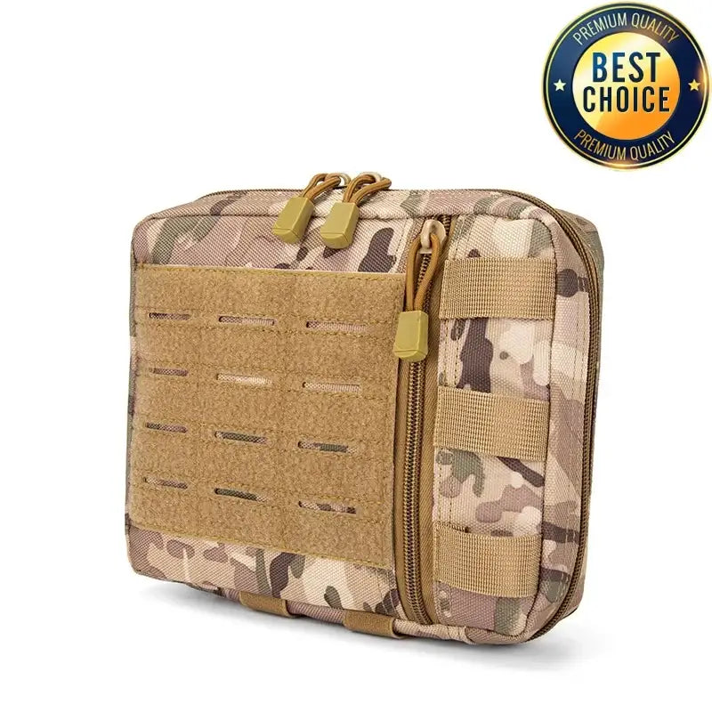 Tactical pouch or utility bag in desert camouflage pattern with MOLLE webbing.