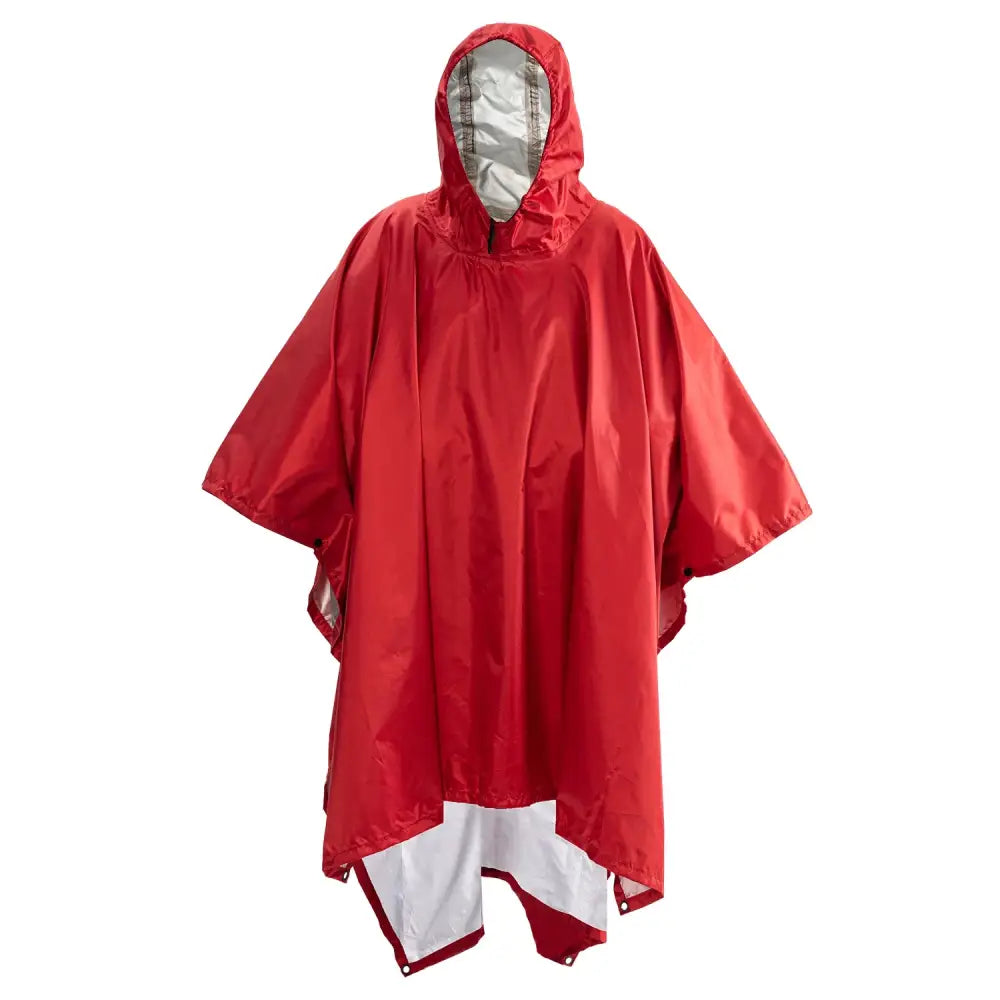 Red rain poncho with a hood.