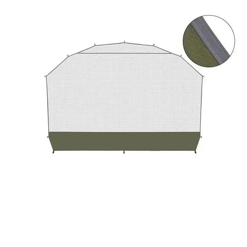 Dome-shaped tent or shelter with a green base and white upper portion.