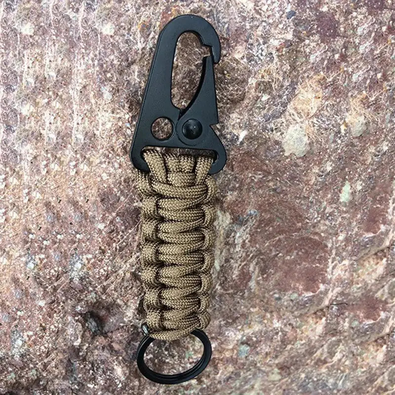 Paracord keychain with a black carabiner clip.