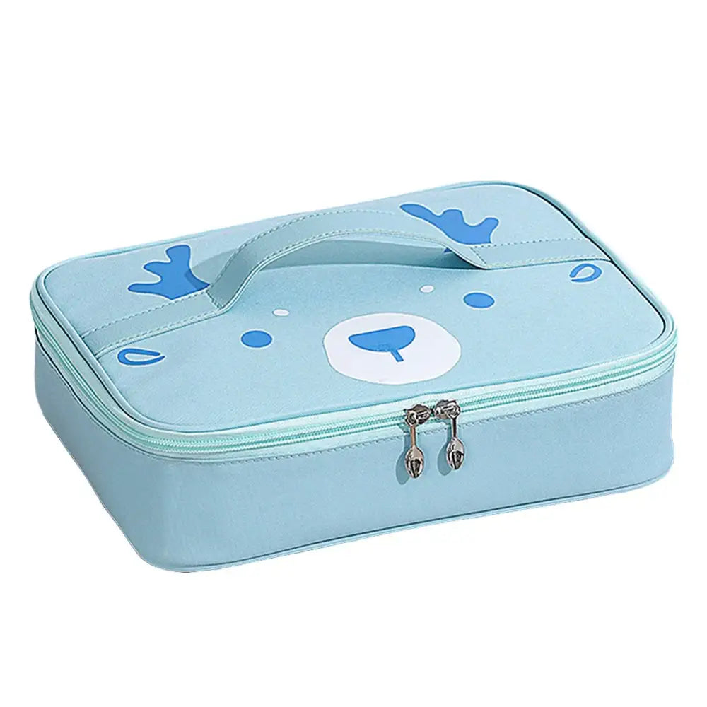 Light blue rectangular storage case with a cute bear face design and zipper closure.