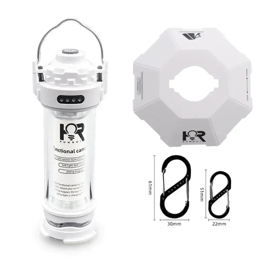 Cylindrical white device with a handle and electronic components, labeled ’KR’.