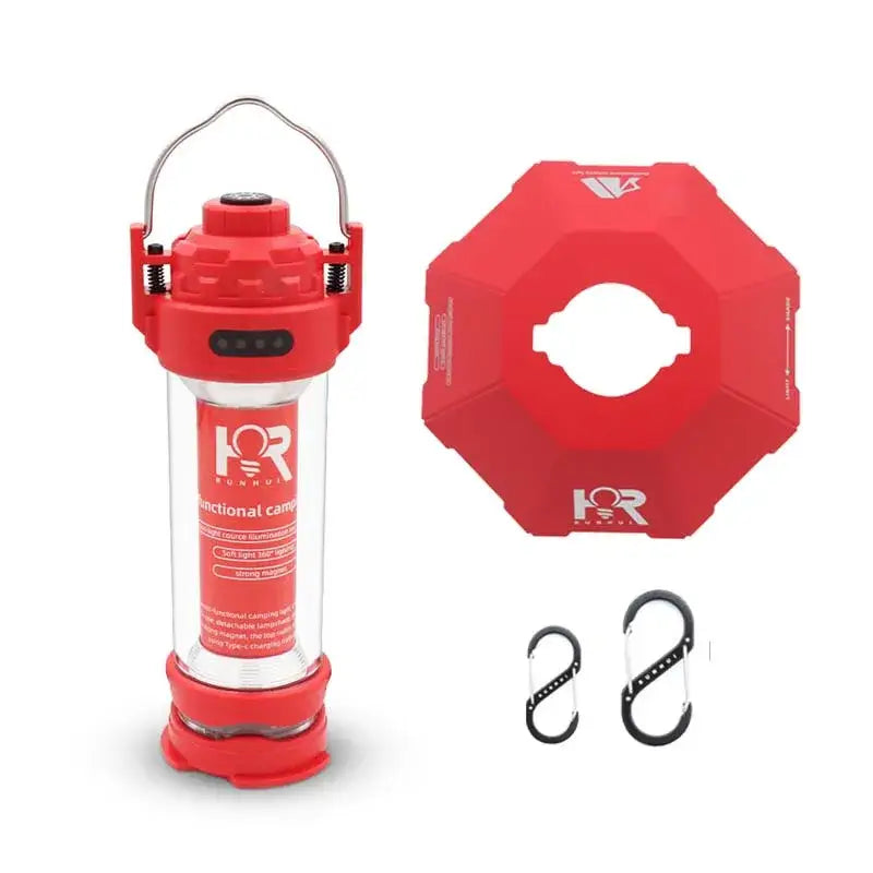 Red emergency light beacon with accompanying safety accessories.