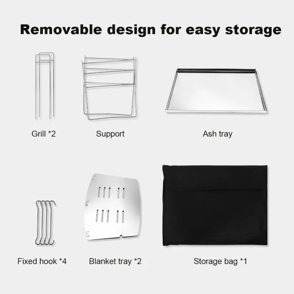 Diagram showing components of a removable storage system for grilling or cooking equipment.