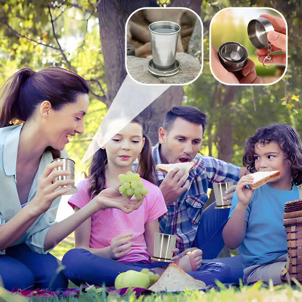 Family enjoying a picnic outdoors together.