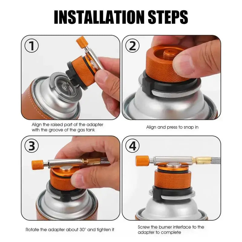 Gas canister adapter for outdoor stoves or camping equipment.