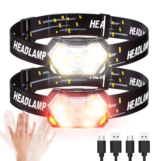 Rechargeable LED headlamps with motion sensor functionality.