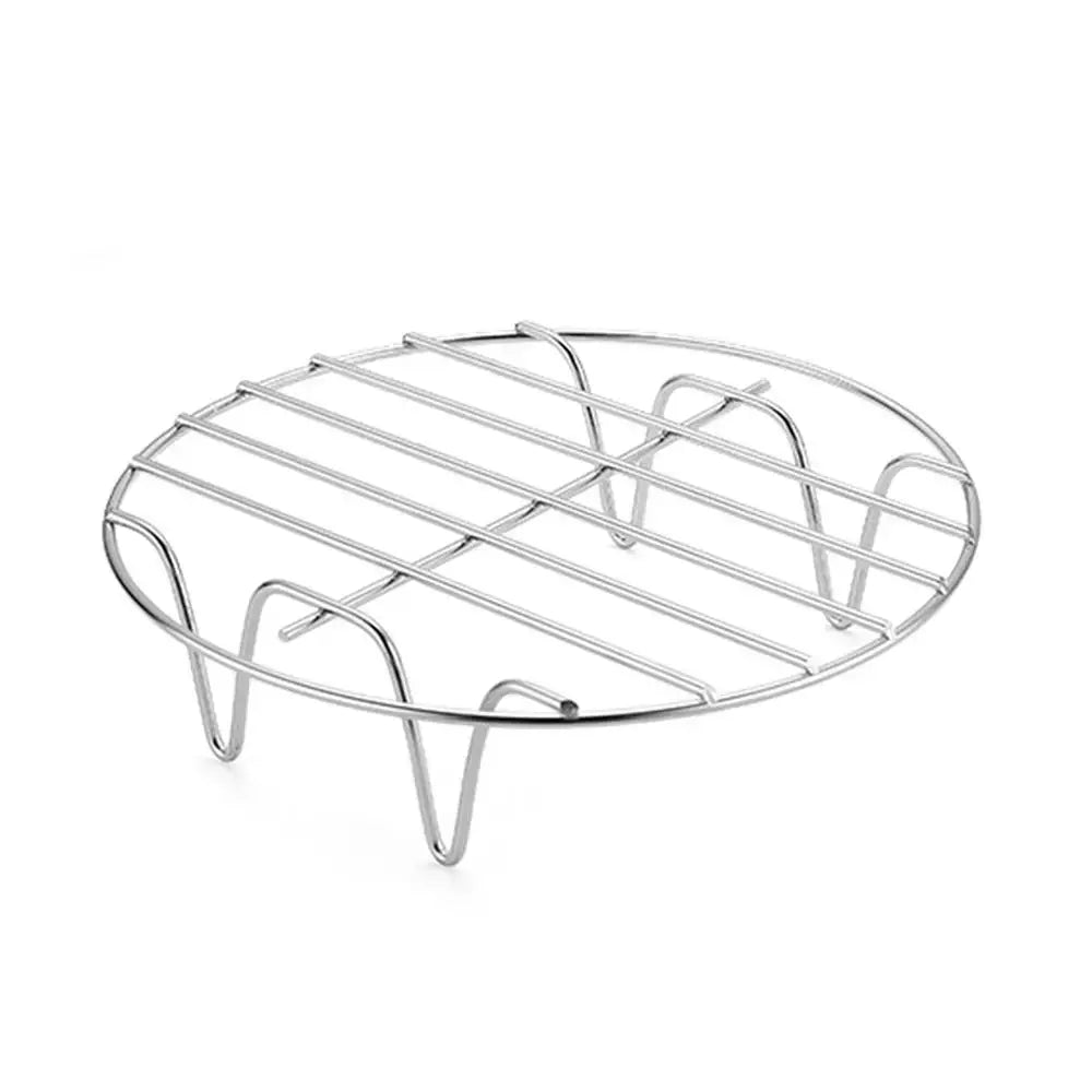 Circular metal rack with parallel bars and short legs.