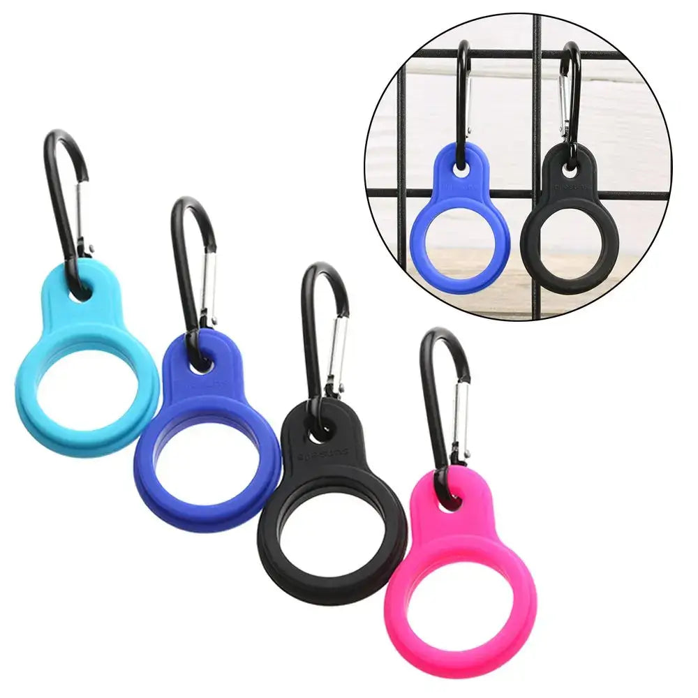 Colorful silicone key ring holders with carabiner hooks.