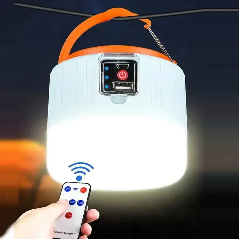 Portable LED lantern with a remote control and wireless connectivity.