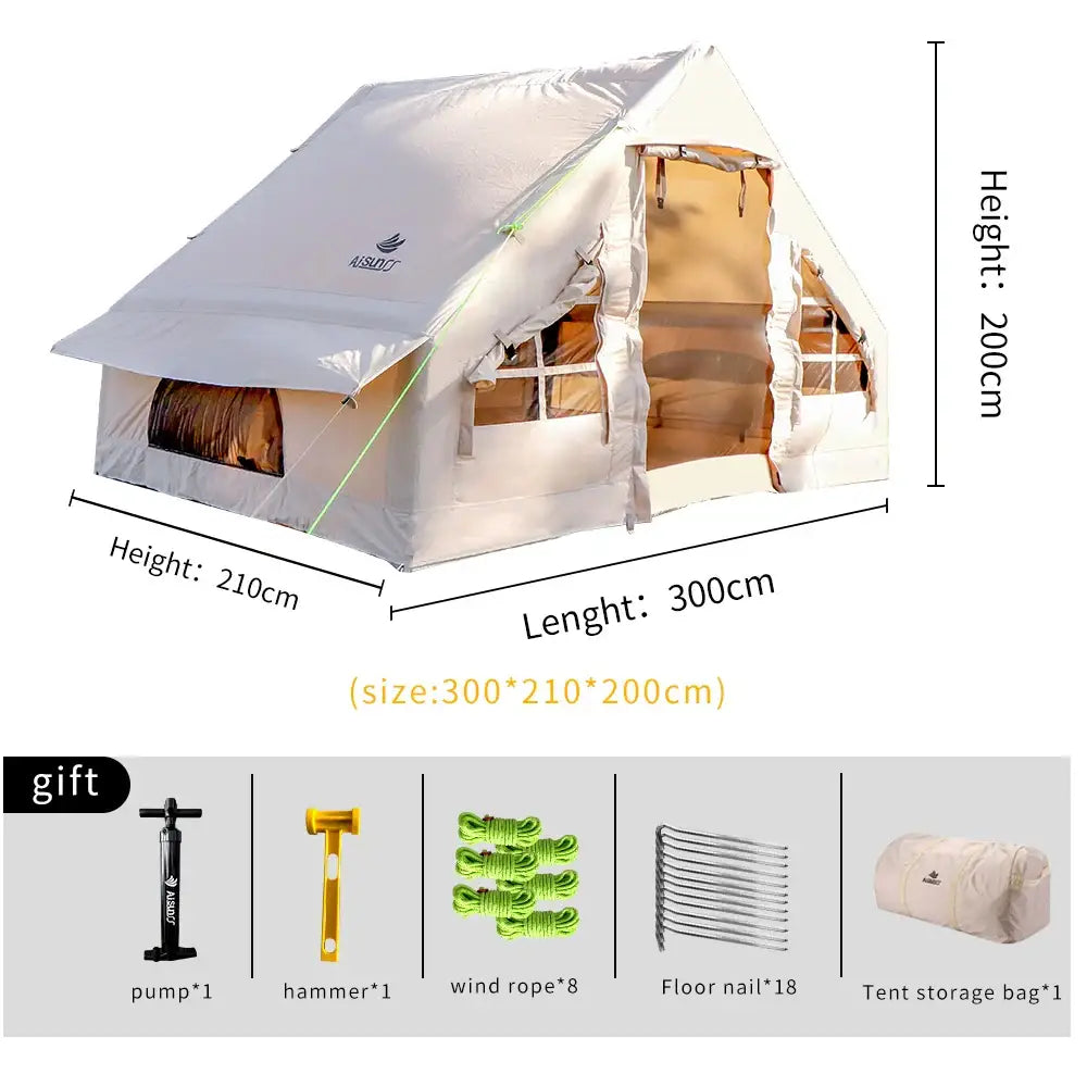 Canvas tent with an A-frame design and windows.