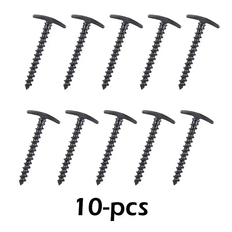 Set of ten black T-handle screws or anchors.