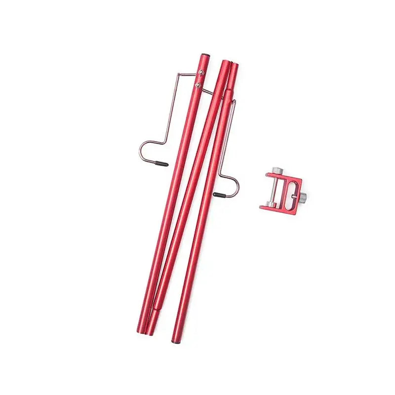 Red metal folding chopsticks with a carrying clip.