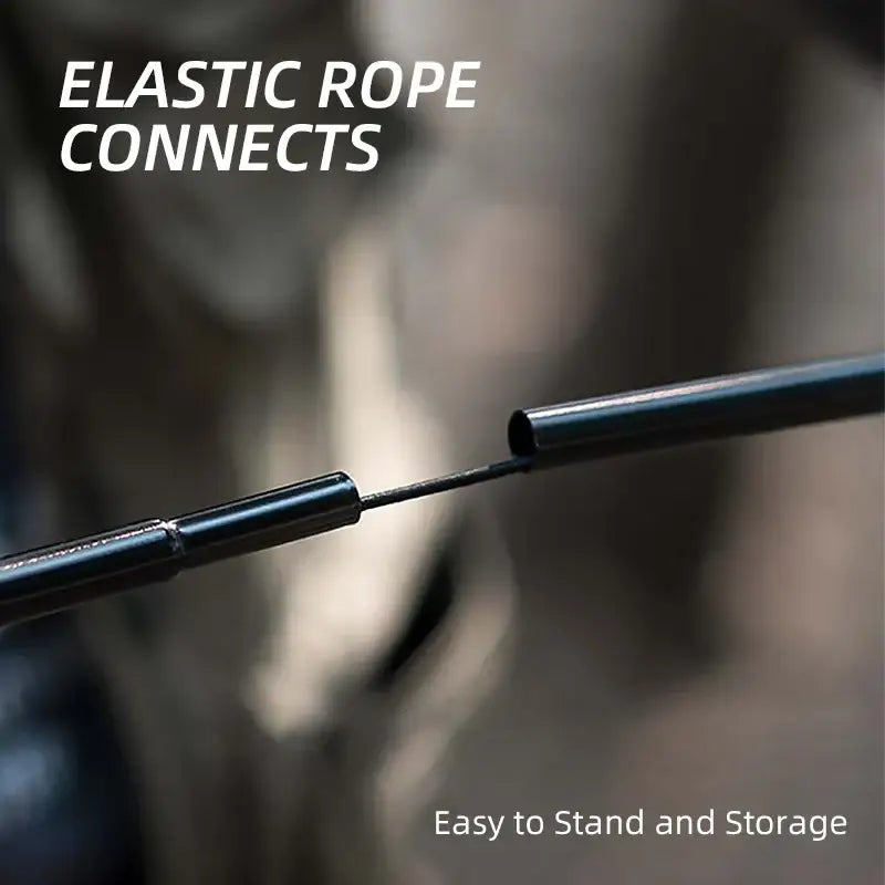 Segmented metal rod with an elastic rope connecting the sections.