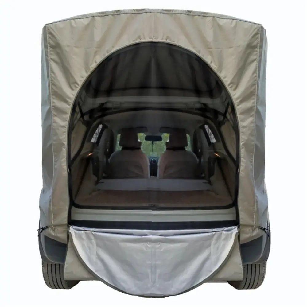 Car-shaped tent or cover that reveals the interior seating of a vehicle.