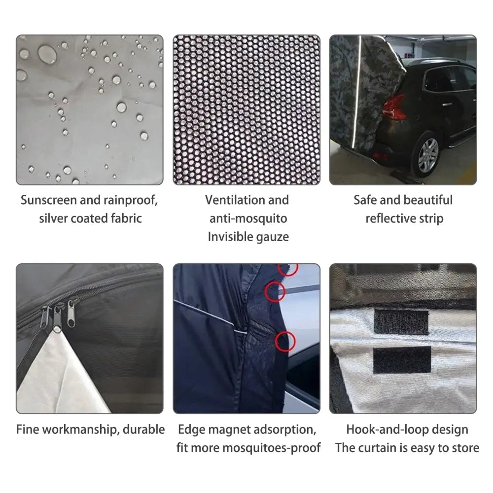 Car window sunshade with multiple protective features and easy installation design.