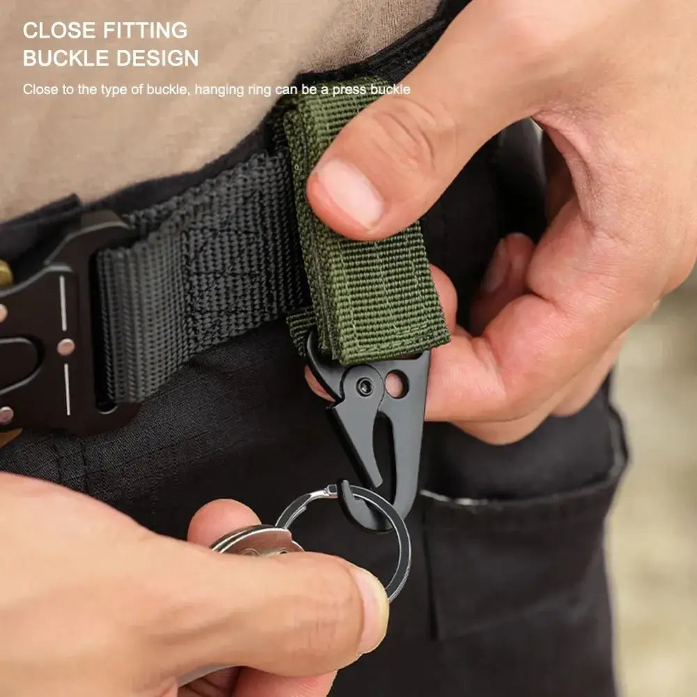 Close-fitting buckle design on a tactical or utility belt strap.