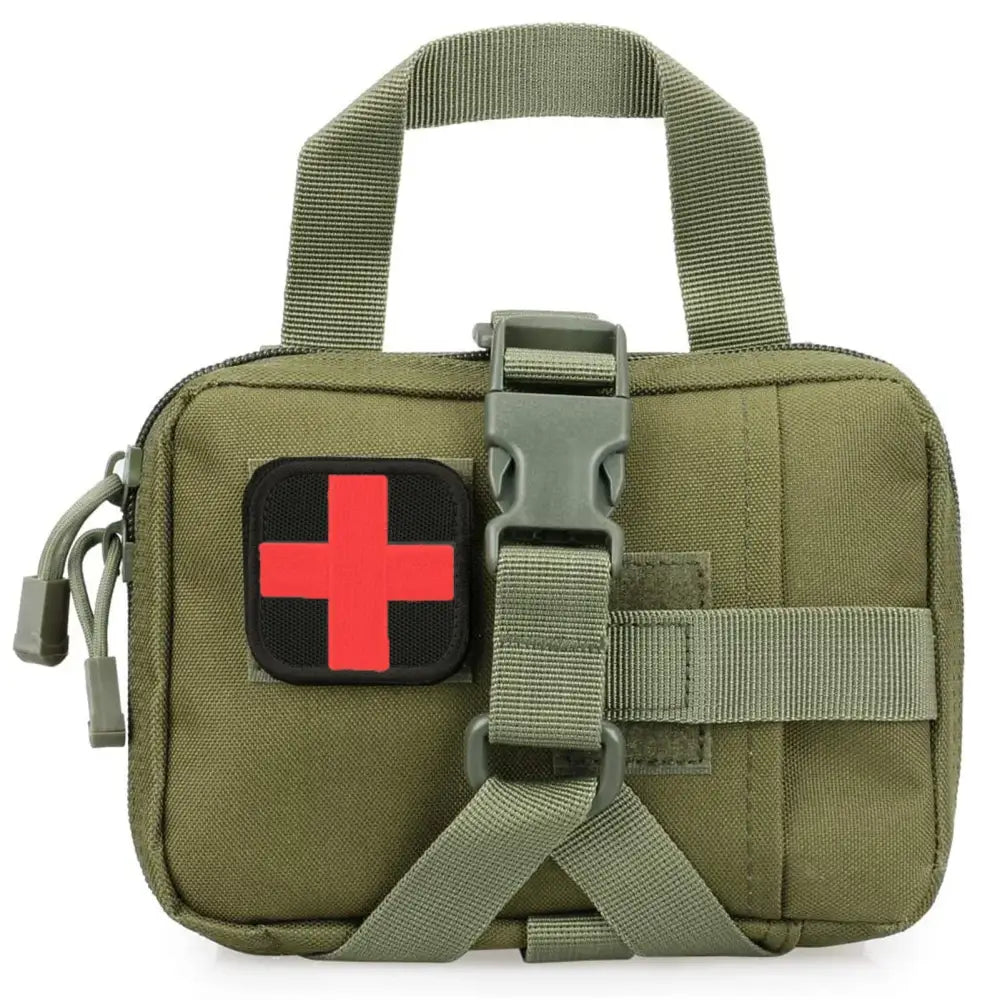 Military-style first aid kit pouch with a red cross emblem.