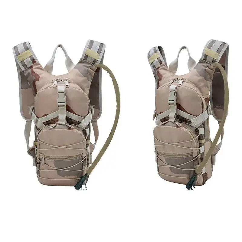 Tactical hydration backpacks with multiple compartments and straps.