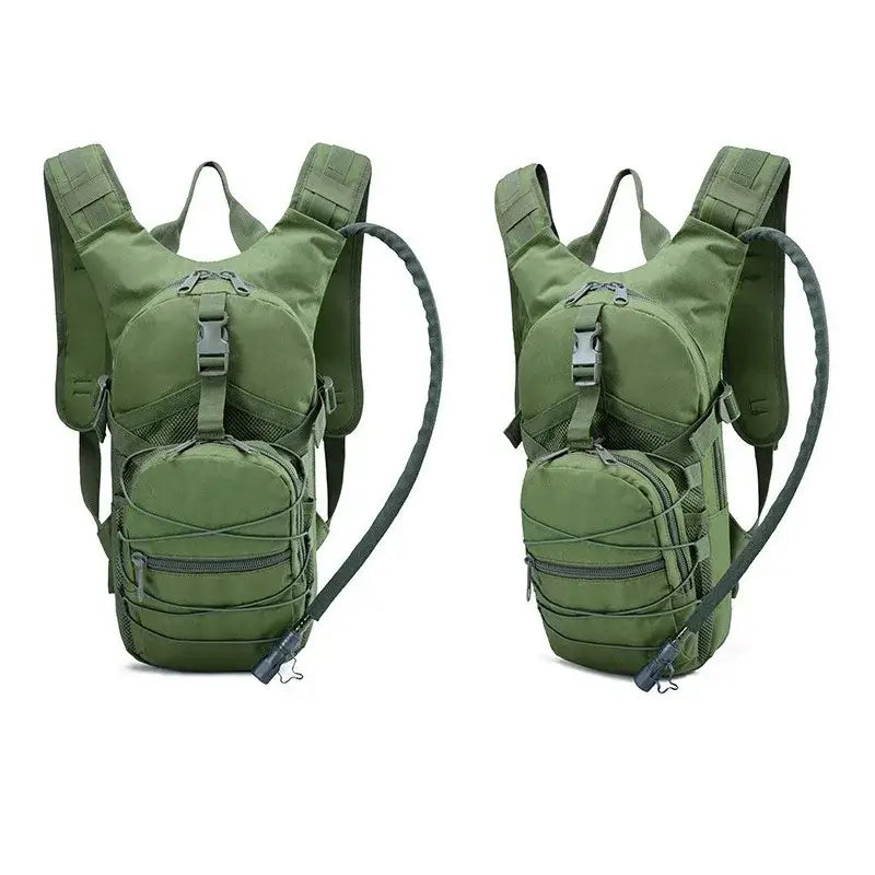 Military-style hydration backpacks in olive green color.