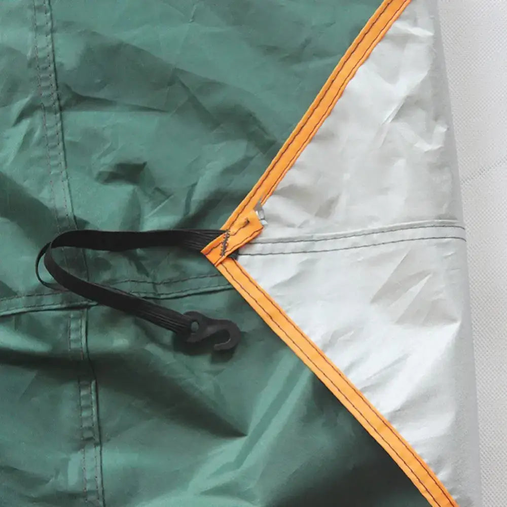 Tent fabric with zipper and drawstring visible.