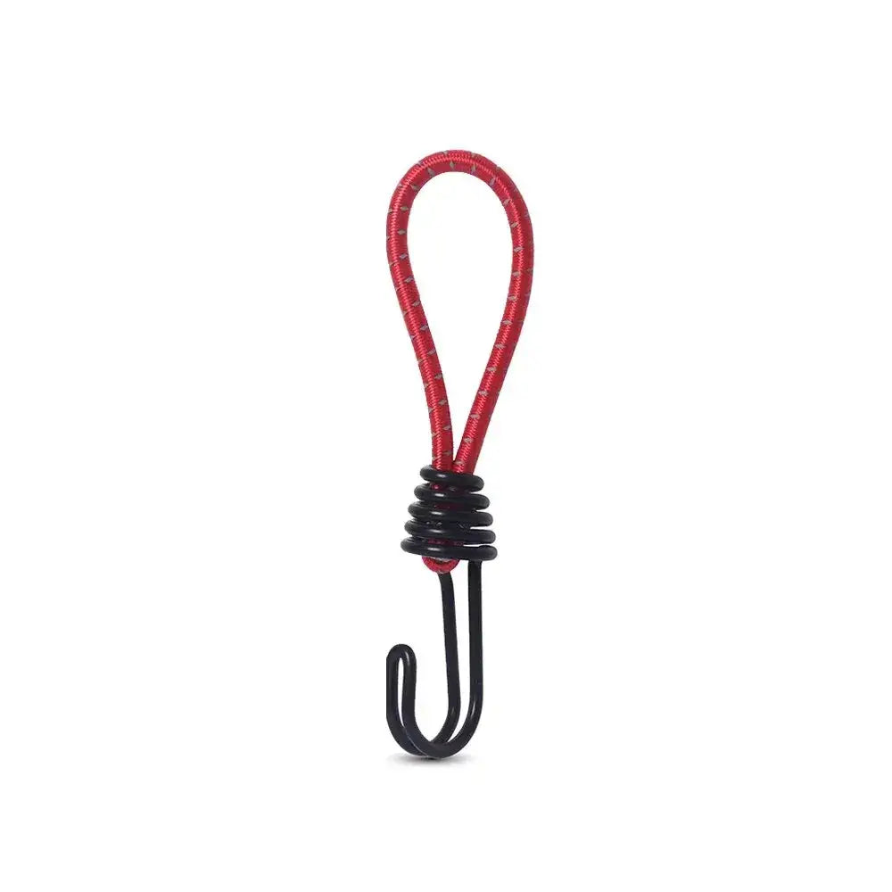 Bungee cord with a metal hook attached.