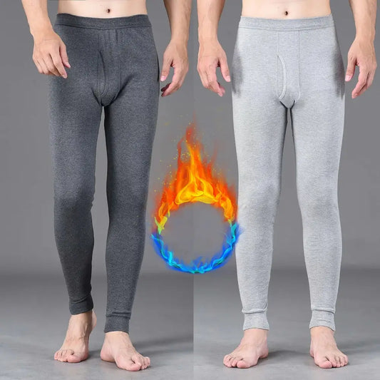 Thermal underwear or long johns in dark gray and light gray colors with a fiery circular graphic between them.