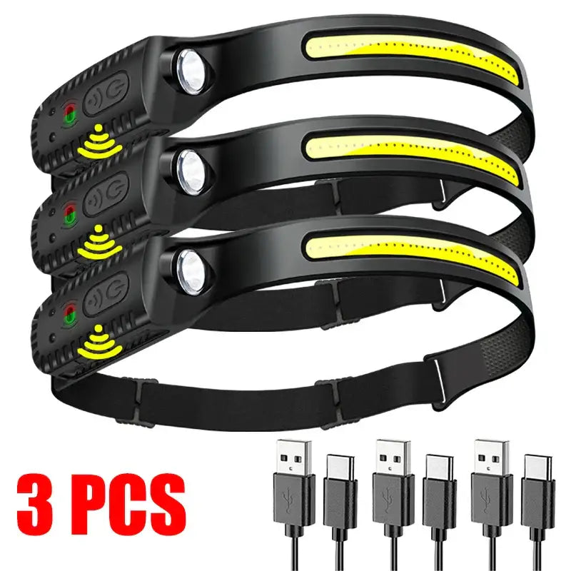 LED light-up safety bands with USB charging cables.