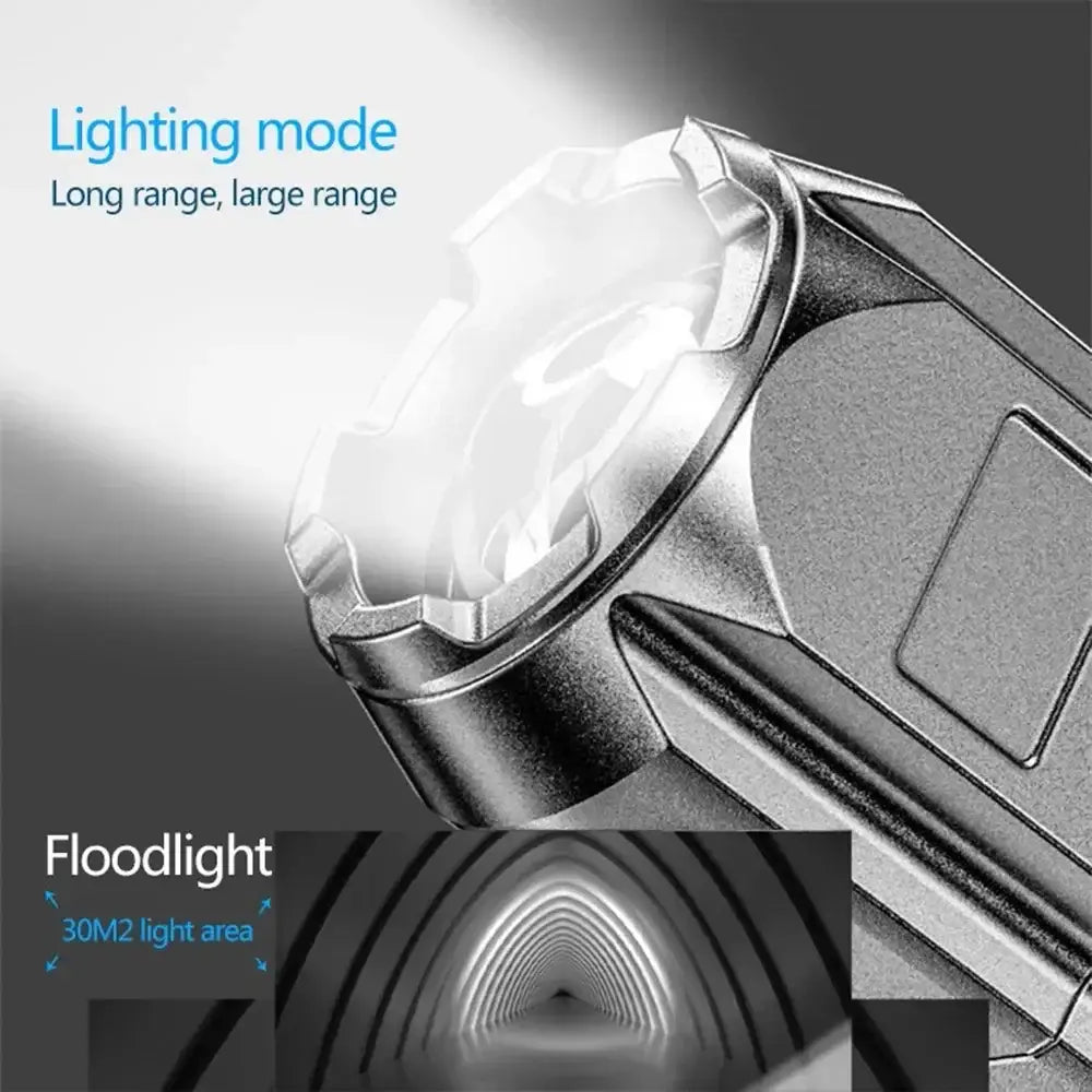 Flashlight or portable light with multiple lighting modes and a floodlight feature.