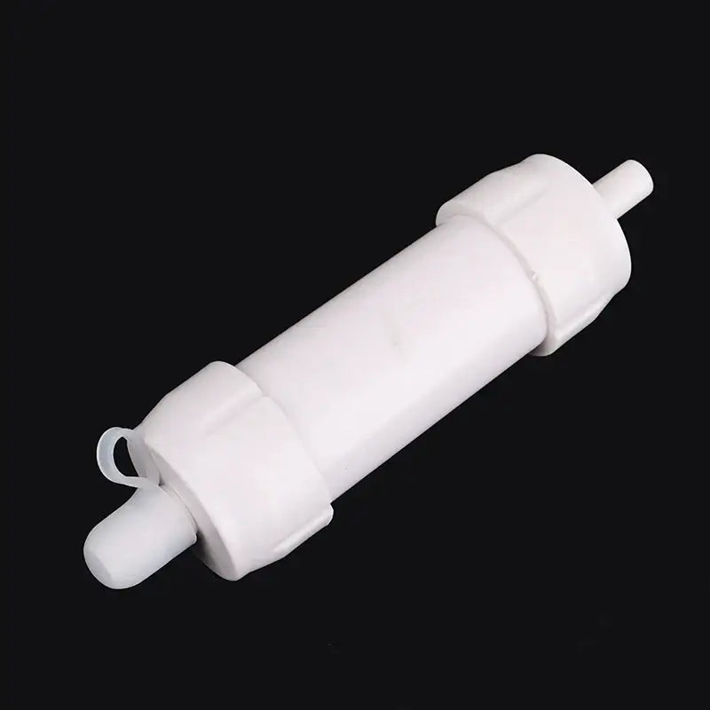 White plastic rolling pin with handles on both ends.