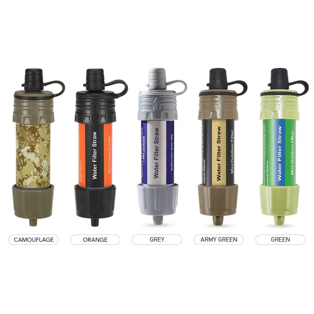 Water filtration bottles in various colors and patterns.