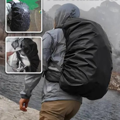 Backpack with a waterproof rain cover.