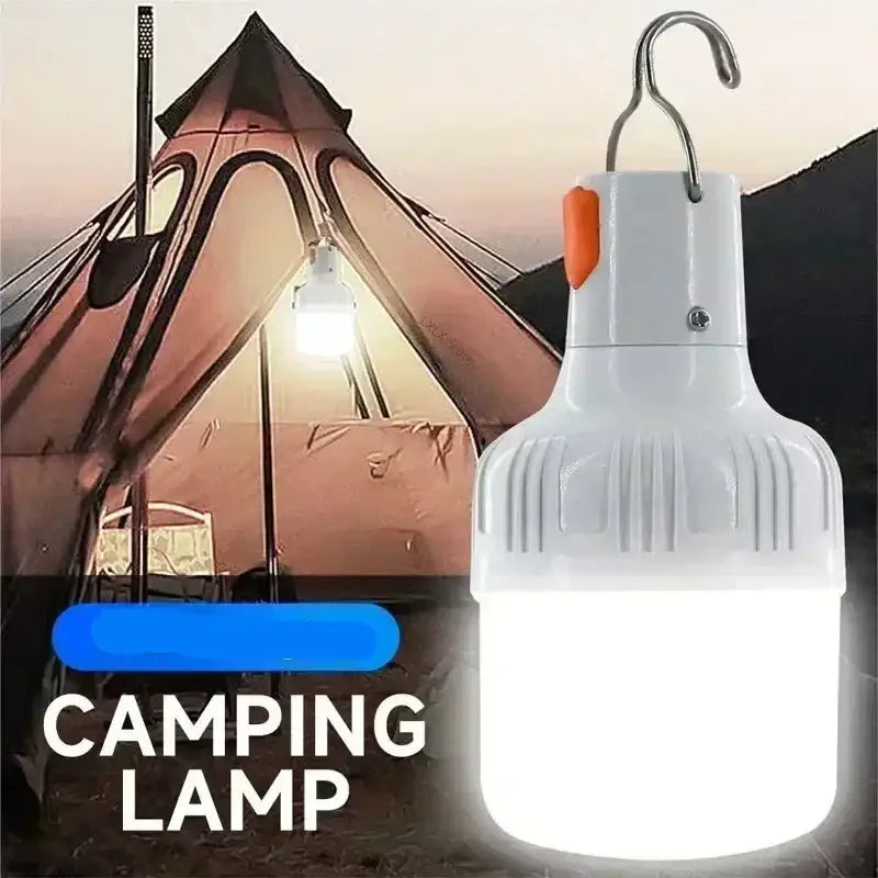 Portable LED camping lamp with a hook for hanging.