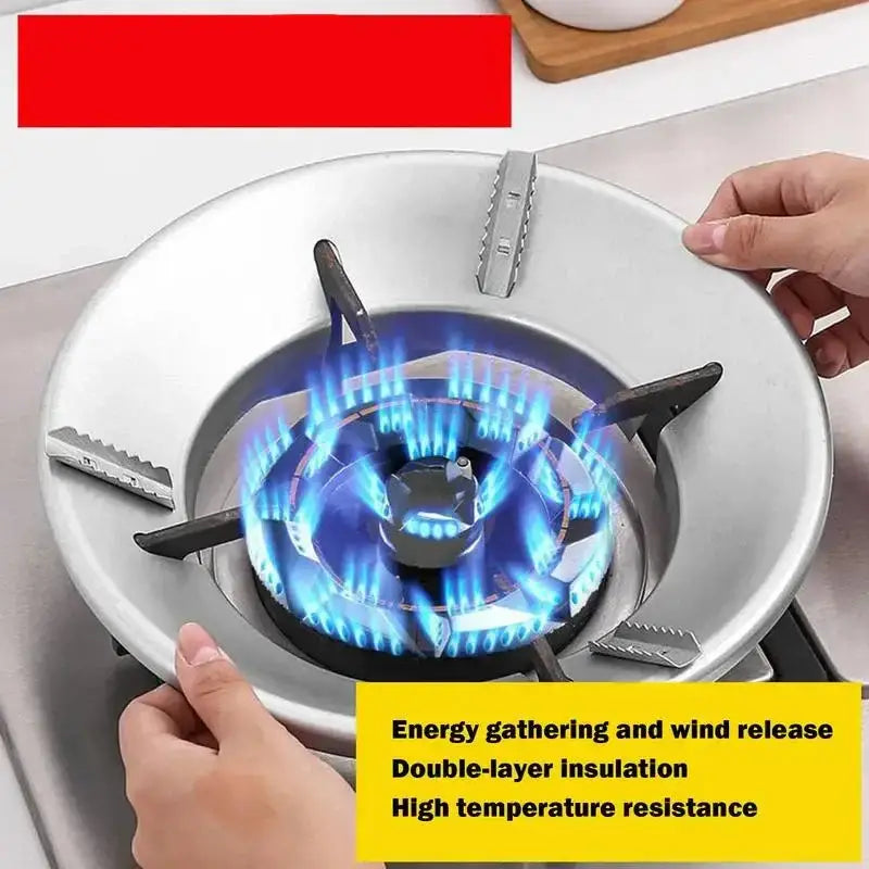 Gas stove burner with blue flames surrounded by a white heat-resistant plate.