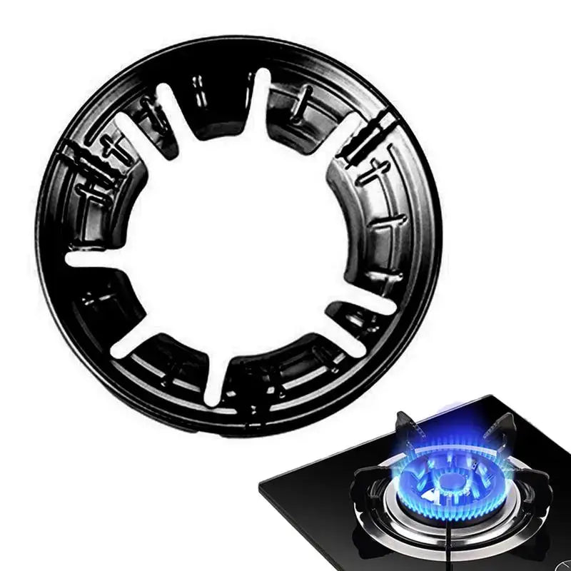 Circular metal gas stove burner grate with segmented design.